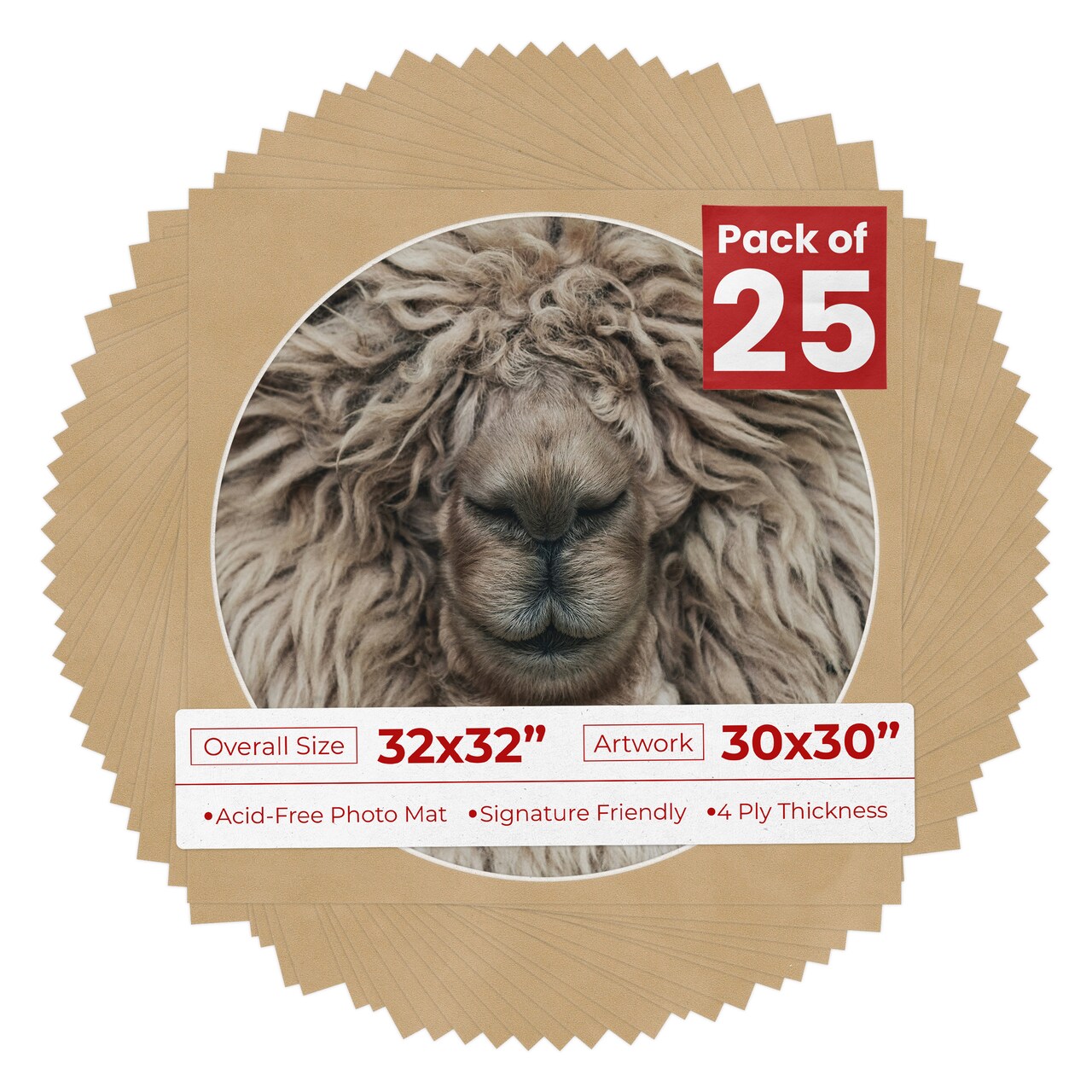 Beige Suede Mat Board for 32x32 Frames - Circle Opening for 30x30 Photos